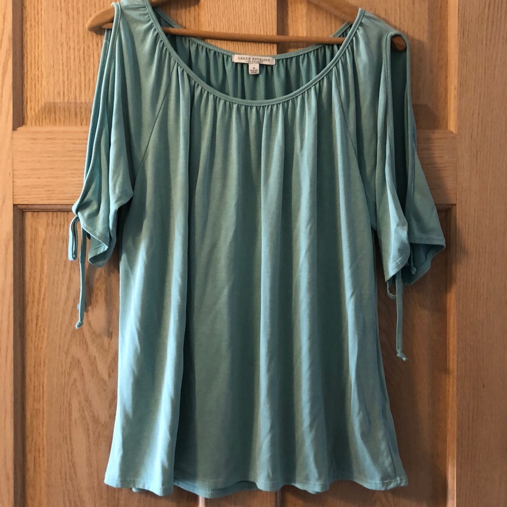 Green Envelope Cold Shoulder Top